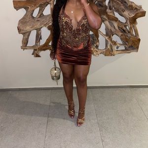 Custom diamanté runched mini dress